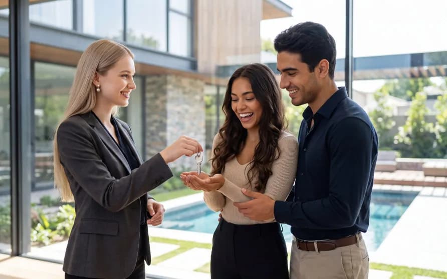 An agent showing a couple a property